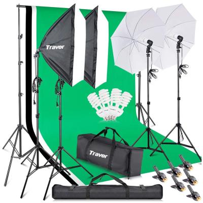 China Comfortable Travor Photo Lighting Studio Backdrop Stand Kit Photography Softbox Lighting Kits 45w 5500k Soft Umbrella Box With 2m Tripod for sale