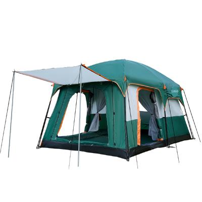 China Large Green Cabin Tents 2 Rooms Diagonal Straight Wall Tying Type With Mesh Waterproof Double Layer Family Tent For Outdoor for sale