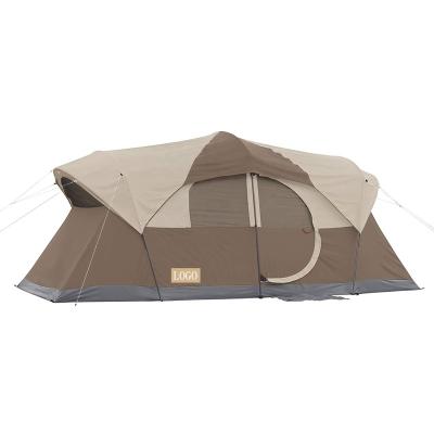 China Diagonal Bracing Type Brown Family Double Layer Leisure 2 Room 8 10 Person Camping Cabin Grow House Shape Tent Summer for sale