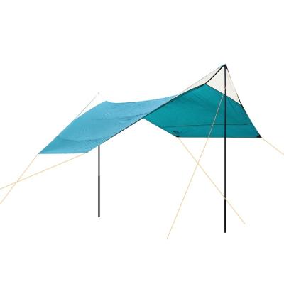 China Straight tie type 6x4m 20x13 feet outdoor rain/sun shelter waterproof camping tarp tent roof sheet with steel pipe rodes and guid lines for sale