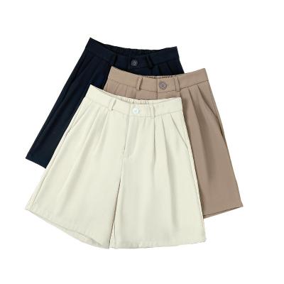 China Anti-wrinkle ESH-030 Polyester Women High Waist Casual Shorts Plus Size Wide Leg Lady Shorts for sale