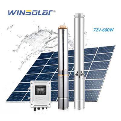 China DC 600w Plastic Solar Powerful Water Pump Family Houses Deep Well Impeller Submersible Pump for sale