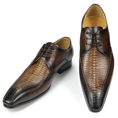 China High-uality Business Cow Leather Printing Anti-slippery Crocodile Frenulum Leather Formal Shoes Men's Stylish Derby Shoes for sale