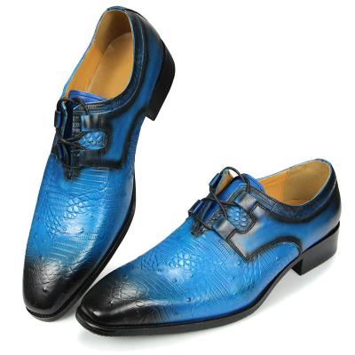 China Men's Leather Shoe New Derby Printing Shoes For Men Lace Up Toe Blue Adult Rubber Bottom Daily Casual Office Footwear for sale