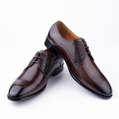 China New Men's Printed Derby Casual Business Leather Shoes Hot Selling Work Breathable Leather Shoes for sale