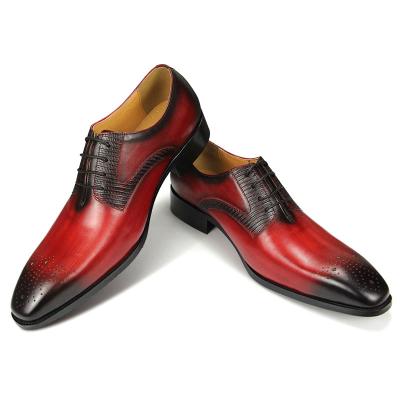 China Breathable pointed stylish shoes for men fashion print classic style brogue shoes luxury red leather lace up high quality for sale