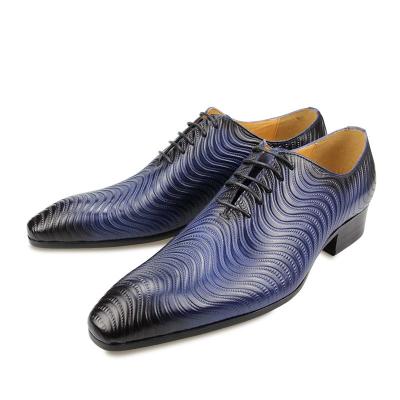 China Men's Breathable Shoes For Work Business Wedding Leather Black Blue Pointed Toe Elegant Printing Luxury Office Genuine Cowhide Shoes for sale