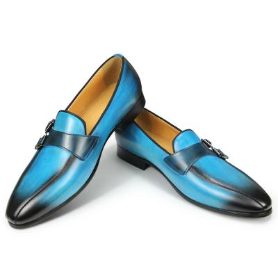 China Fashionable Gradient Blue Shoes For Men's Party Style Metal Buckle Arrival Casual Shoes Durable Rubber One-Step Loafers Leather for sale