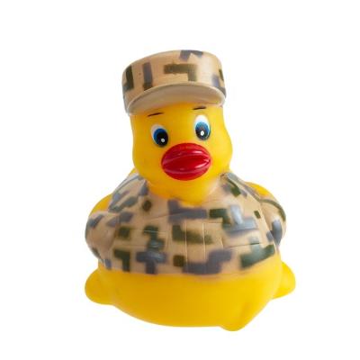 China Eco-Friendly Material Vinyl Toy Weighted Floating Upright Rubber Duck Bath Toy Yellow Rubber Duck Bath Toy Soft Selling Army Soldier Best for sale