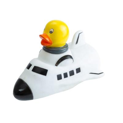 China Bath Toy Soft Eco-Friendly Material Shuttle Duck Space Museum Gift Weighted Floating Duck Bath Toy Yellow Rubber Upright Rubber Duck for sale