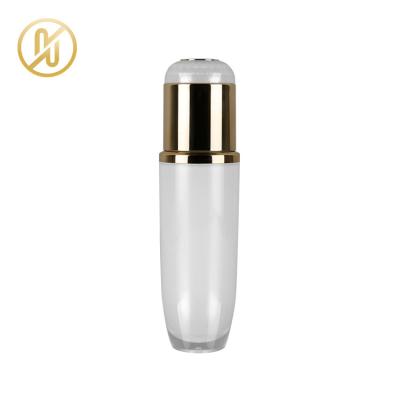 China Cosmetic Cosmetics Packaging Containers 30ml 60ml 100ml Round White Acrylic Lotion Pump Bottles With Cap for sale