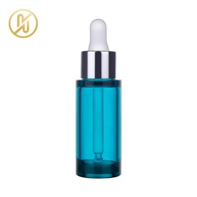 China 30ml PETG Cosmetic Empty Blue Plastic Round Serum Dropper Bottle for sale