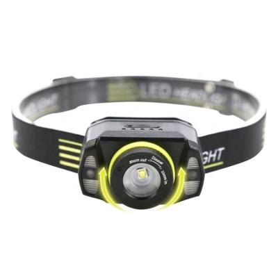 China Camping Durapower Camping Superbright Sensor LED Headlight Zoomable Rechargeable Led Headlamp with Red Flashing Light for sale