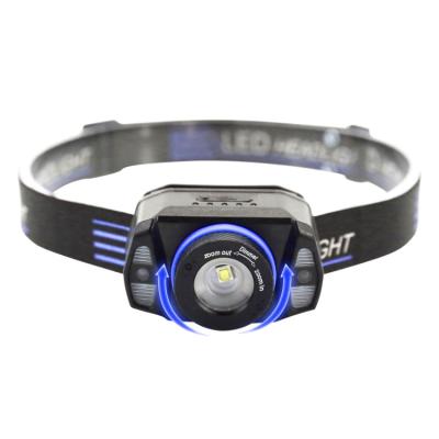 China Waterproof Camping Durapower Blue Outdoor Headlight Zoomable Lens Sensor LED Rechargeable Headlight for sale