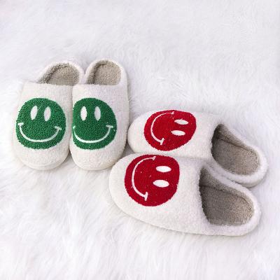 China 2021 fashion trend women fall autumn winter faux fur smile slides cute ladies outdoor women smile happyface slippers sandals for sale