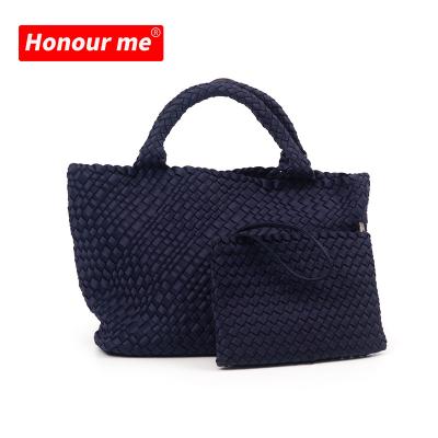 China Fashion Factory Custom High Quality Tote Neoprene Travel Knitted Colorful Large Size Stripe Woven Fashion Bag for sale