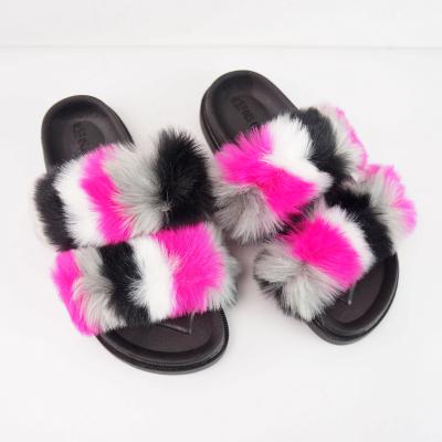 China Fashion Trend New Arrival Colorful Faux Furs Women Sandals Shoes Fluffy Soft Fur Slides and Purse for sale