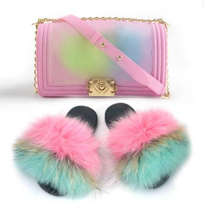 China 2021 fashion trend sandalias de mujer de zapatillas fur slides and jelly purses handbag crazy sale colorful sets for women for sale