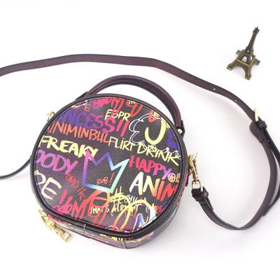 China Fashion/Cute Cross-Body Bag Wholesale Women's Round PU Leather Bag Oval Messenger Bag Lady Graffiti /Party Bag for sale