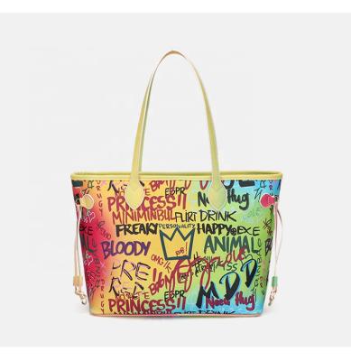 China High Quality Fashion Women's Purse Wholesale Colorful Lady's Pu Leather Tote Bag Handbags Print Graffiti Purse Large Handbags for sale