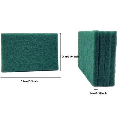 China Sustainable Household Kitchen Grease Stain Exfoliator Polyester Fiber Sponge Dish Scrub Green Scouring Pads for sale