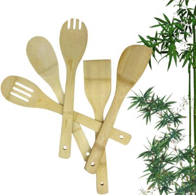 China Sustainable Premium Non-Stick Kitchen Utensil Set 5 PCS Spatula Durable Bamboo Wooden Spoon Cooking Tools for sale