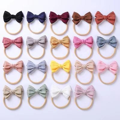 China Fashion Baby Hair Ornament Knot Hair Ornament Nylon Corduroy Bow Infant Elastic Infant Headbands for sale