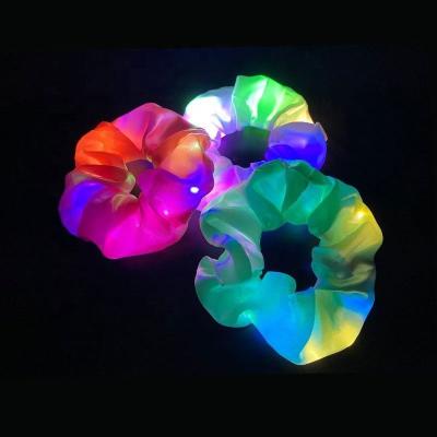 China Wholesale Fashion White Satin Girls Party Led Light Hair Scrunchies Glow Hair Scrunchies For Women for sale