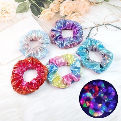 China Wholesale Hair Decoration Girls Party Scrunchies Reflective Led Light Kids Sparkles Purple Holographic Lighting Scrunchie Hair Accessories for sale