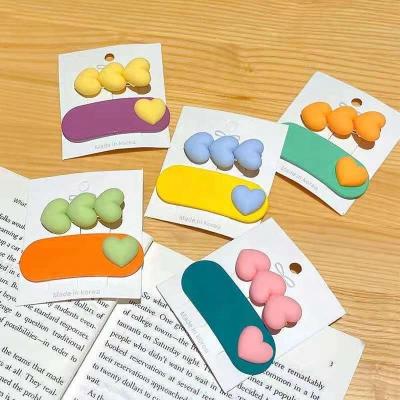 China Sweet Cute Rainbow Color Hear Pins 2021 Simple Candy Heart Woman Hair Pin Hair Clip Accessories For Girls for sale