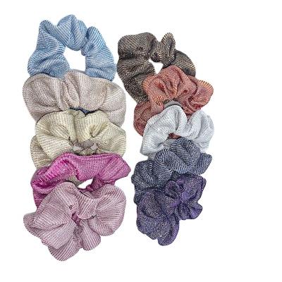 China Wholesale Christmas purple scrunchies glitter fabric backing ponytail hair tie solid color shiny headbands for girls for sale