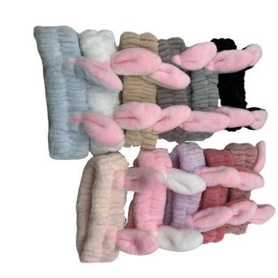 China Korean Stylish Bunny Ear Hairbands Multicolor Designer Fashion Rabbit Headbands Makeup Spa Hair Accessories For Girls for sale