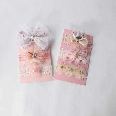 China Factory Wholesale Soft Pink 3pcs/set Newborn Baby Bow Headband Hair Ornament Gift Box Directly Large for sale