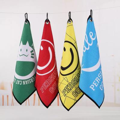 China Custom Printed Custom QUICK DRY Cotton Golf Material Quick Dry Towel With Grommet And White Golf Playbrush Printing Golf Towels for sale