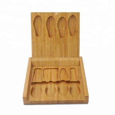 China Sustainable Natural Cheese Board Bamboo Wooden Cutting Storage Box With 4 Pieces Of Knife Set for sale