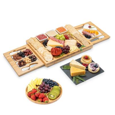 China Sustainable Removable Bamboo Cheese Board Picnic Price Wine Bamboo Cheese Board 2 Side Drawer for sale