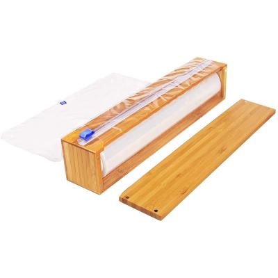 China Sustainable Bamboo Plastic Envelope Dispenser With Slide Cutter Wood Cling Envelope Dispenser Foil Cutter for sale