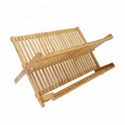 China Sustainable Bamboo Dish Drying Rack 18 Slot 2 Tiers Dish Cup Holder Folding Utensil Dish Rack For Kitchen for sale