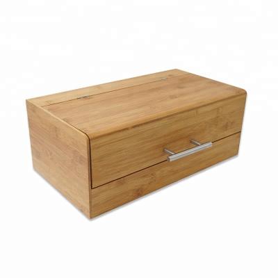 China Rectangle Bamboo Storage Sustainable Bread Box Tall Easy To Open Lid With Handle for sale