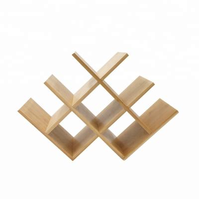 China Living Room Wine Storage Rack 8 Bamboo Bottles Countertop W Shape Wooden Wine Display Rack Bamboo Make for sale