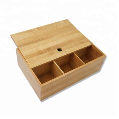 China Sustainable High Quality Bamboo Tea Bag Storage Box With Removable Lid for sale