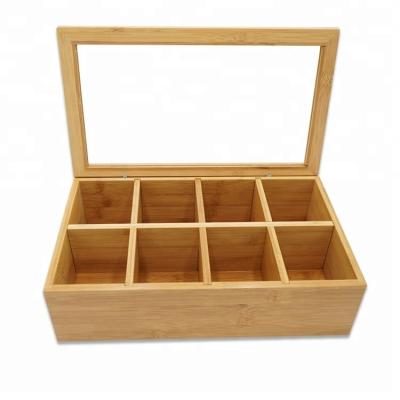 China Sustainable Bamboo Storage Organizer Bamboo Tea Sugar Bag Sorting Box with Dividers for sale