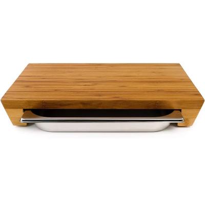 China Sustainable Eco - Friendly Bamboo Cutting Board With Stainless Steel Drawers Chopper Set Bamboo for sale