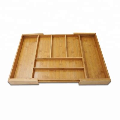 China Sustainable Expandable Bamboo Cutlery Tray With 7 Sections - 2 Adjustable Parts To Fit Kitchen Drawer for sale