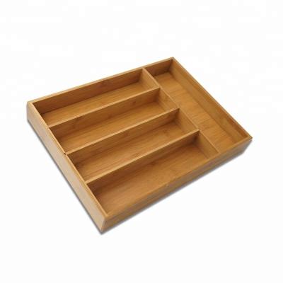 China Sustainable bamboo cutlery tray used as a drawer organizer with 5 compartments for sale