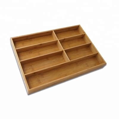 China Sustainable Bamboo Kitchen Cutlery Tray Utensil Drawer Organizer Bamboo Cutlery Storage with Knife Block for sale