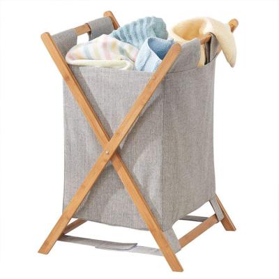 China Durable Bamboo Collapsible Laundry Basket With Felt Basket For Laundry for sale