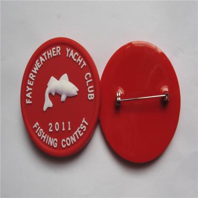 China promotional custom round silicone/rubber/soft pvc/ plastic brooches with customized logo for sale