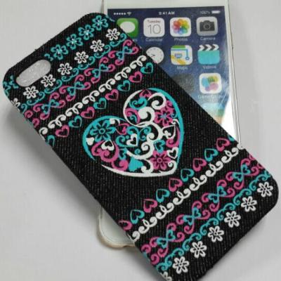 China Heart Shape Denim Material Hot Press Cell Phone Cover Case for sale