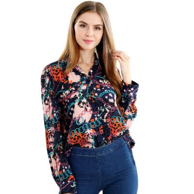 China Women Office Work Blouse Anti Shrink Shirts Sheath Long Button Ladies Satin Blouse for sale